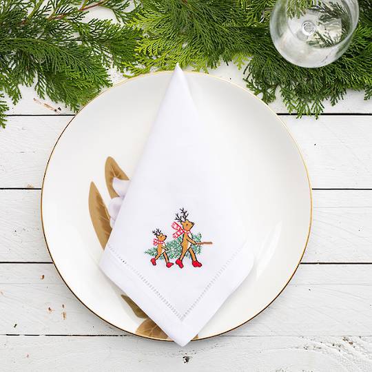 Cotton Napkin 40cm, Two Reindeer with Tree
